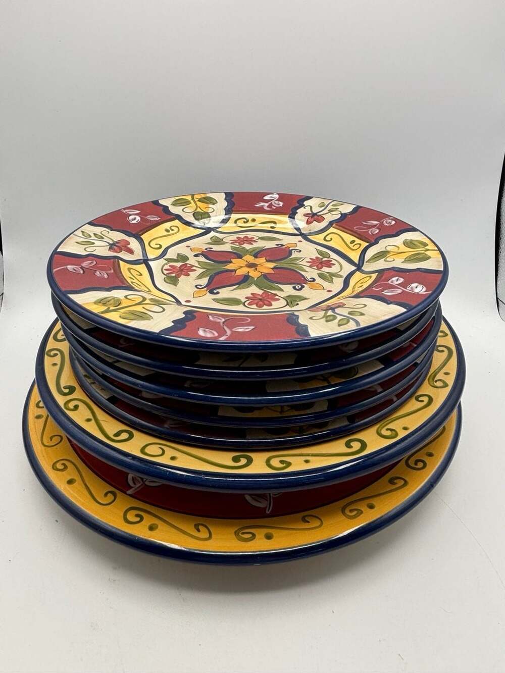 Pier 1 Vallarta Handpainted Earthenware Salad Plates Set Of 7